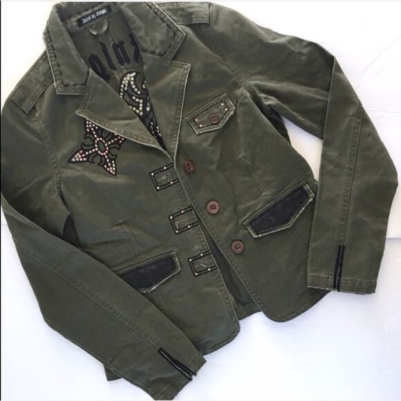 Jaded by Knight Swarovski crystal Military jacket Phoenix RARE medium M - Picture 2 of 10